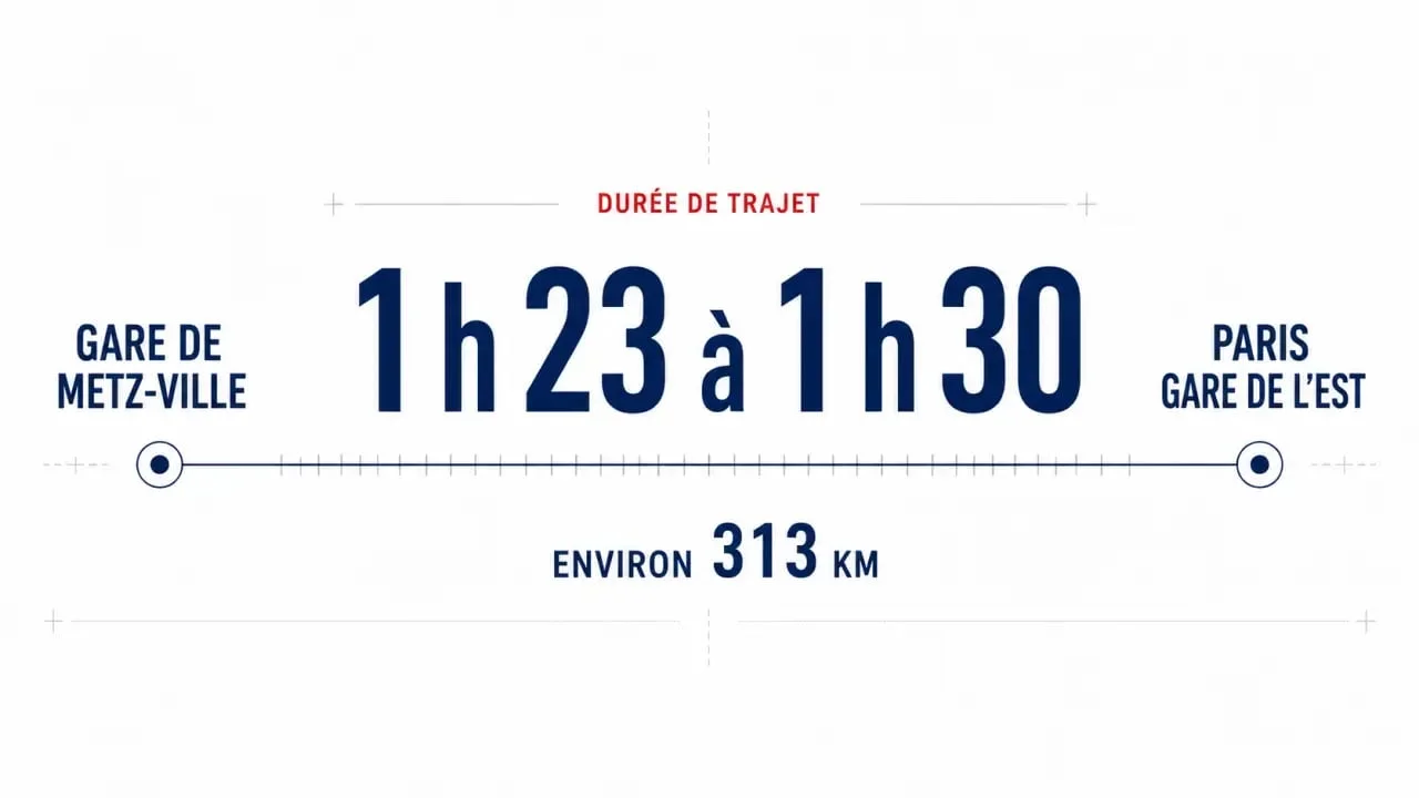 Infographie éditoriale du trajet TGV Metz Paris entre Metz Ville et Paris Gare de l’Est