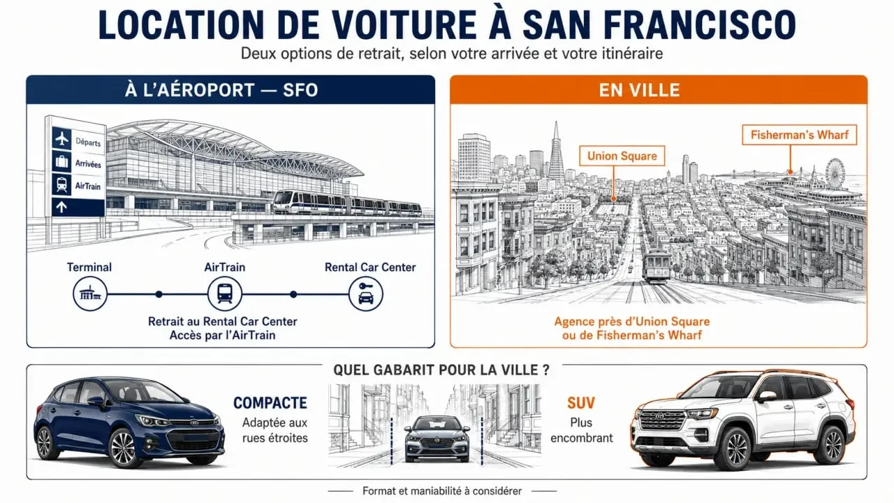 Location voiture San Francisco : retrait à SFO ou en agence en ville